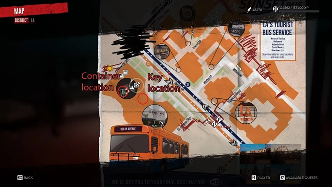 an image of the Dead Island 2 map showing the Serling Reception key location