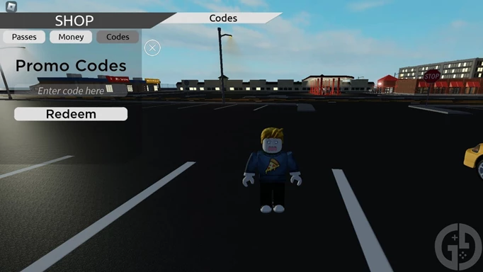 The code redemption screen in Roanoke for Roblox