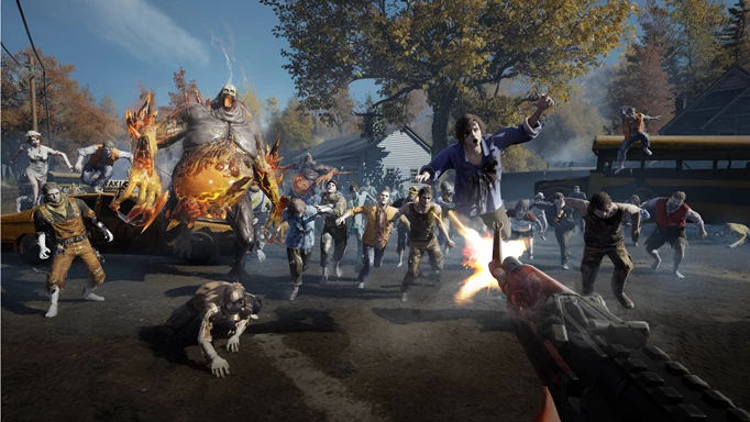 A player fires into a horde of incoming undead in Undawn.