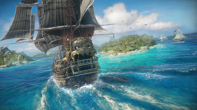 A ship sailing in Skull and Bones.