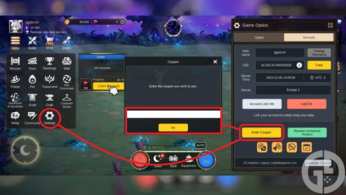 Image showing you how to redeem codes in Idle Moon Rabbit