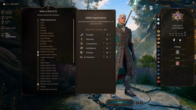 Screenshot of feats for Warlocks in Baldur's Gate 3