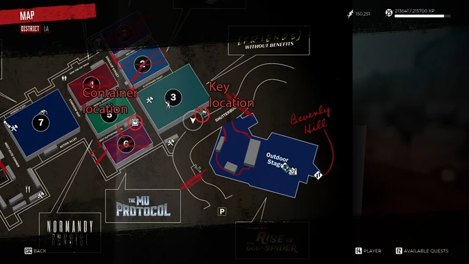 image of the Dead Island 2 map showing Kelli Jo's Suitcase key location