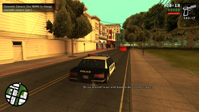 A cop car in the police mod in San Andreas.