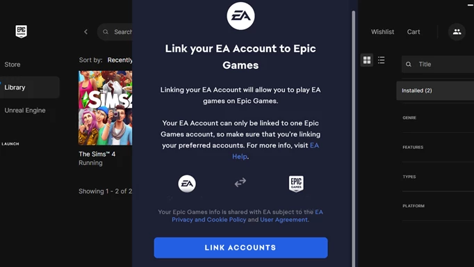 How to link EA app and Epic Games accounts
