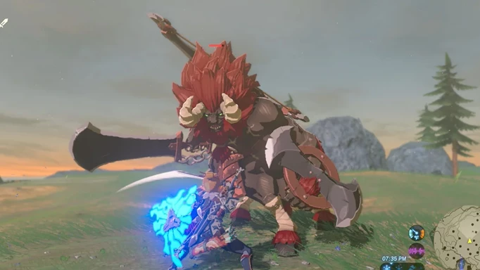 fighting a red lynel in Zelda: Tears of the Kingdom