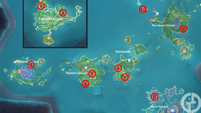 All Inazuma Shrine of Depths map locations in Genshin Impact