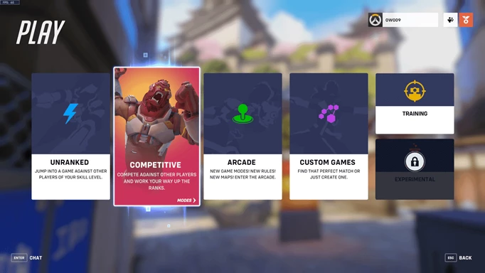 The competitive option in the play menu in Overwatch 2