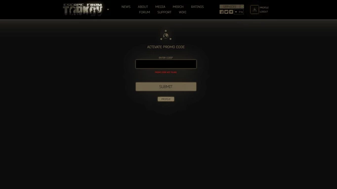 Image showing you how to redeem codes in Escape from Tarkov