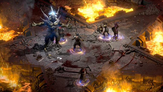 A fight with some demons in Diablo 2.