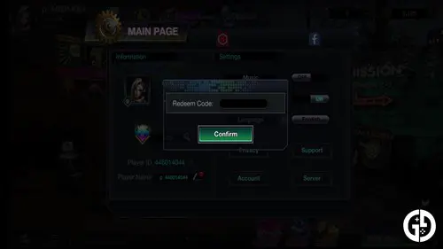 Code redeem screen in Battle Night