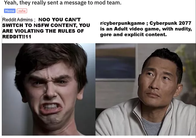Screenshot showing posts relating to Cyberpunk 2077 NSFW Reddit