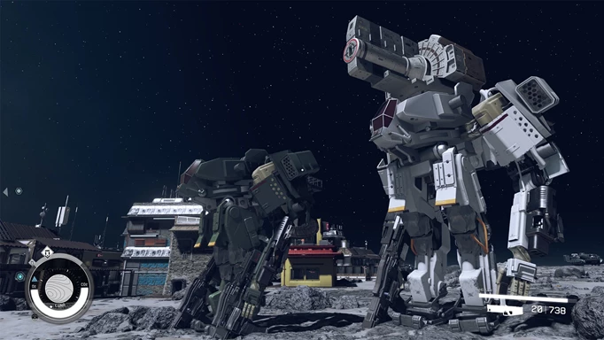 Two mechs stand on a moon in the Galactic Colonies Expanse.