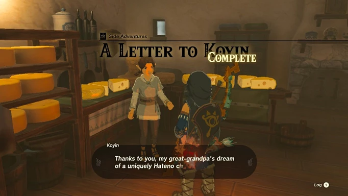 A Letter to Koyin quest completed in Tears of the Kingdom