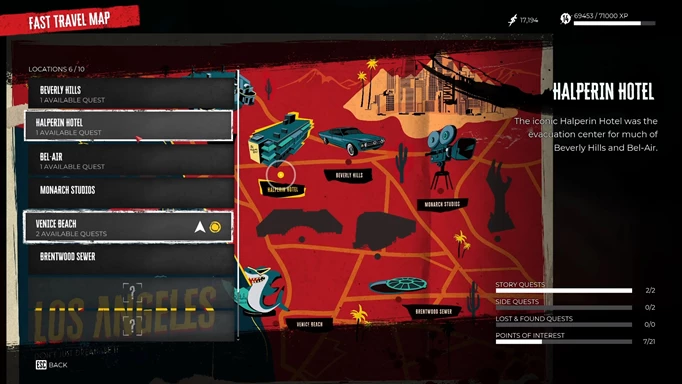 The fast travel map in Dead Island 2