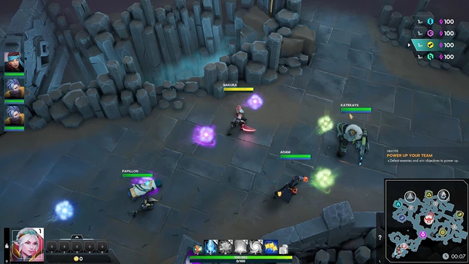 Evercore Heroes screenshot showing Kru Mines combat alongside enemy wisps