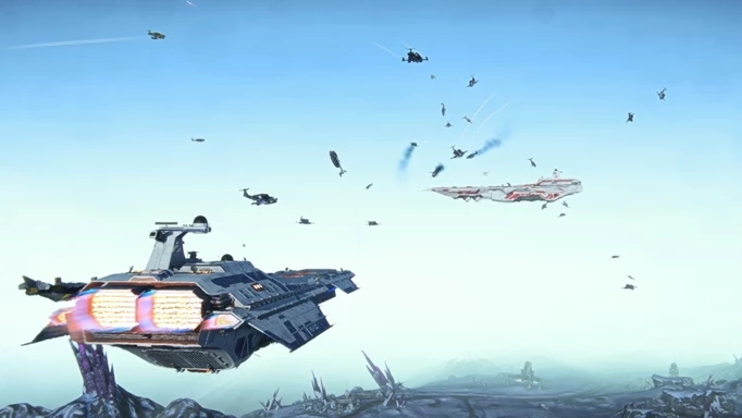a ship battle in PlanetSide 2