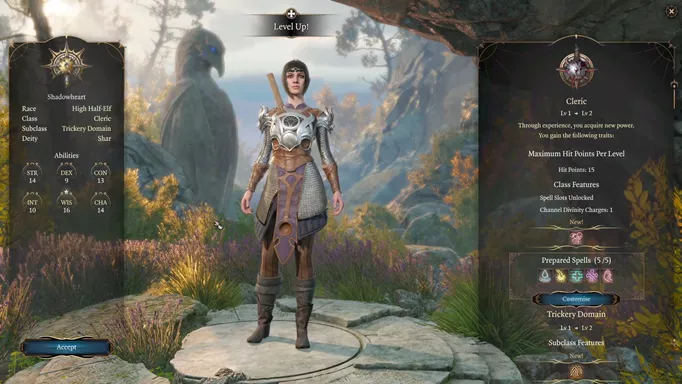 Screenshot of the level up screen in Baldur's Gate 3