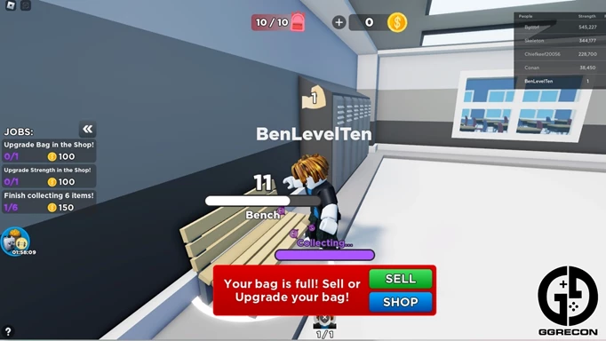 Collecting a bench by the lockers in Devious Lick Simulator
