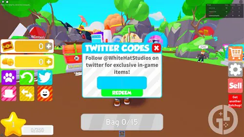 Code Redemption screen in Vacuum Simulator for ROblox