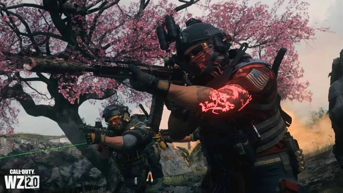 Warzone 2 operator next to blossom tree