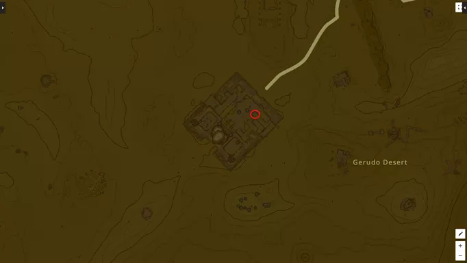 an image of the Tears of the Kingdom map showing the location of the secret club in Gerudo Town