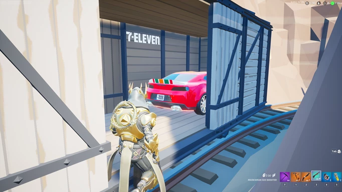 Finding the third 7-Eleven-branded car in Fortnite requires you to unlock a padlock on Wacky West Prop Hunt 2.0
