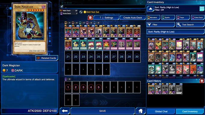 Card collection screen in Yu-Gi-Oh Duel Links