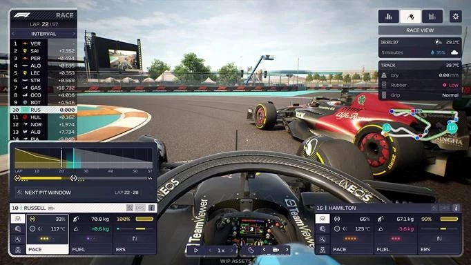 Screenshot of a race in F1 Manager 2023