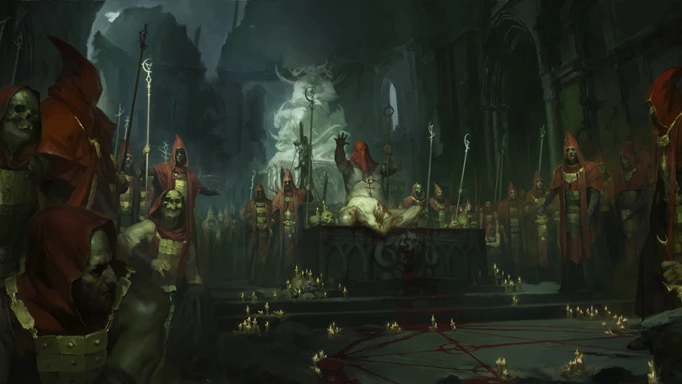 Key art of a Cultist sacrifice in Diablo 4