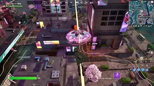 Land on a grind Rail After jumping from the bus Fortnite