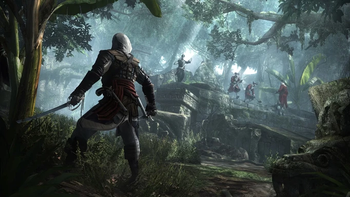 Sneaking through a jungle in Assassin's Creed Black Flag.