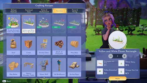 Screenshot of a Disney Dreamlight Valley crafting recipe which uses Orange Star Lily