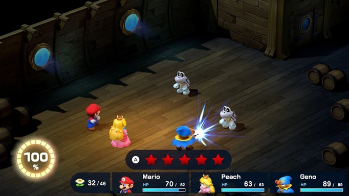 Fighting Dry Bones with magic in Super Mario RPG