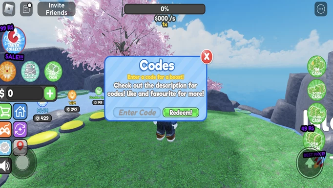 Redeem codes screen in Japanese Village Tycoon codes