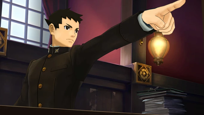 Screenshot of Ryunosuke Naruhodo pointing in The Great Ace Attorney Chronicles