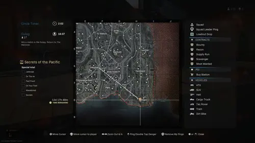 One of the Secrets of the Pacific Warzone locations on a map.