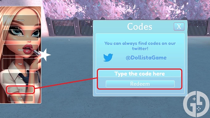 Image showing you how to redeem codes in Dollista