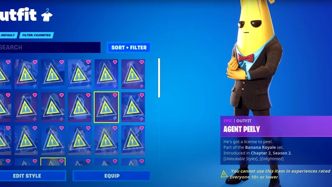 What it looks like if your Skin is age-restricted in Fortnite