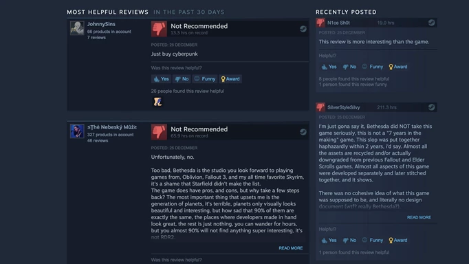 Starfield Steam reviews
