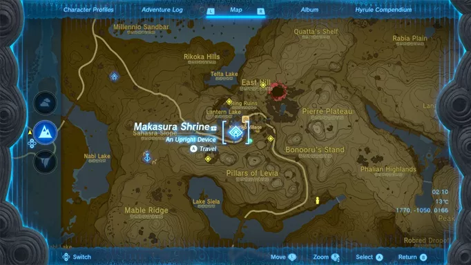 Screenshot of the Makasura Shrine map location in Zelda: Tears of the Kingdom