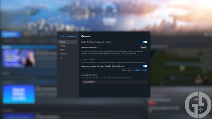 Image showing you how to enable the developer UI in Cities Skylines 2 using Steam launch options