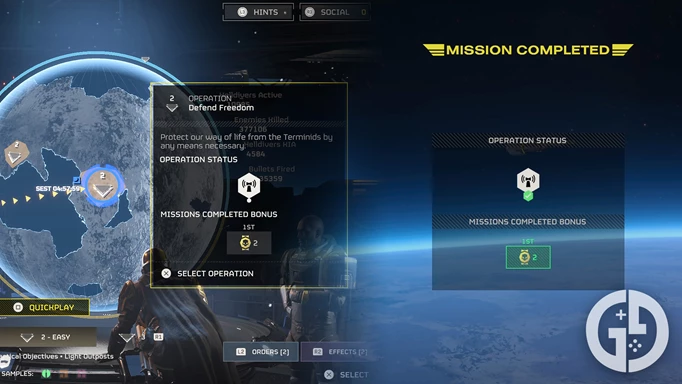 Earning Medals by completing Operations in Helldivers