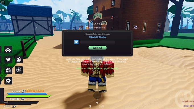 The code redemption screen in Roblox Infinity Sea 2