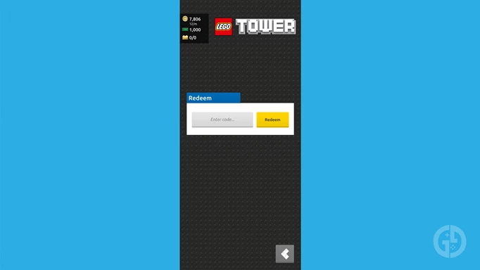 the LEGO Tower code screen