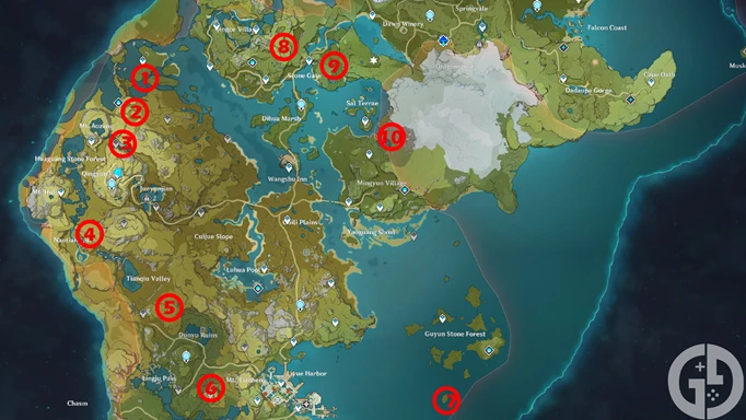 All Liyue Shrine of Depths map locations in Genshin Impact