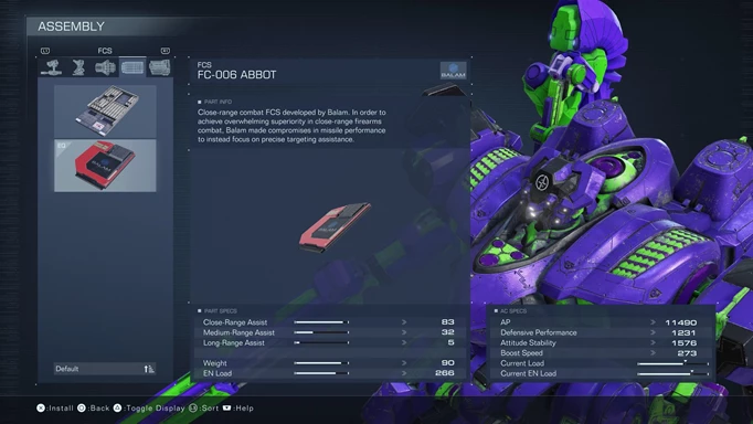Image of the FC-006 ABBOT, which is one of the best FCS parts in Armored Core 6