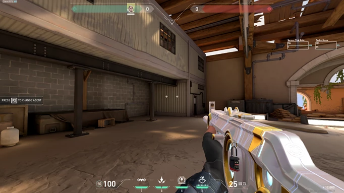 a screenshot of VALORANT gameplay showing the double crosshair in the practice range