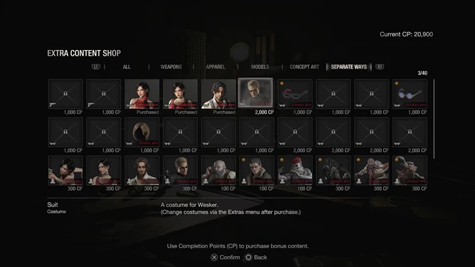 Screenshot of the Resident Evil 4 Separate Ways Extra Content Shop