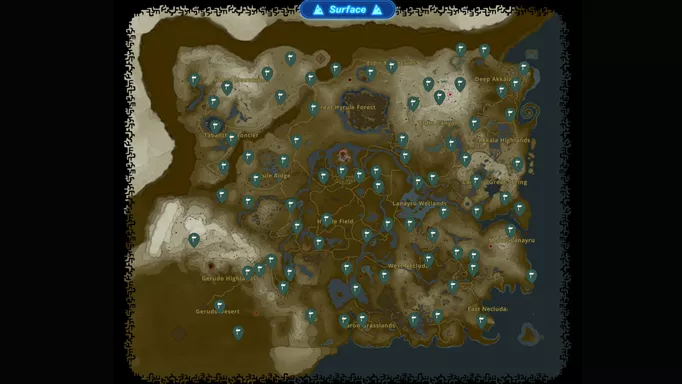 A Tears of the Kingdom map showing all President Hudson sign locations